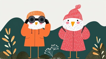 Obraz premium Two Birds in Winter Attire Observe Nature