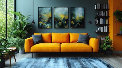 Stylish living room corner with a small bookshelf artistic decor contemporary design illustration