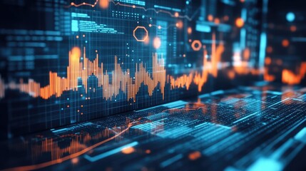 Obraz premium AI-driven predictive financial modeling system analyzing economic trends and stock market movements.