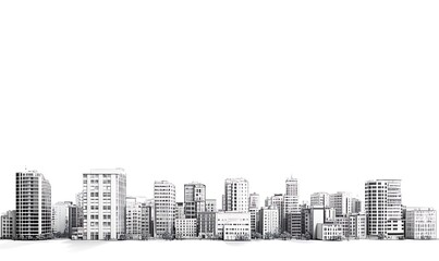 3D city skyline, buildings on a white background