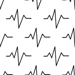 A vector seamless pattern featuring black heartbeat line graphics on a white background, creating a rhythmic and dynamic visual effect.