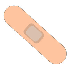 A vector simple illustration of a band-aid with rounded edges and a central adhesive pad. The band-aid is in a light peach color, suitable for medical or first aid themes.