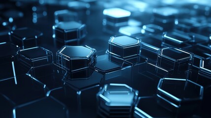 Obraz premium A smooth and glossy digital background of hovering glass hexagons, futuristic UI aesthetic, ultra-modern design