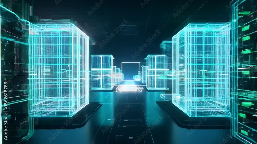 Aufkleber virtual data center corridor with cloud servers providing compute power