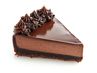 Delicious Chocolate Cheesecake Slice with Toppings on a White Background