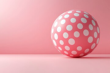 Vibrant polka dot ball against a soft pink background creates a playful and cheerful atmosphere in a minimalist setting