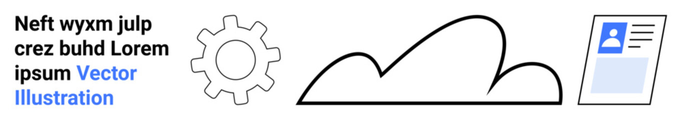 Gear, cloud shape, and ID card icon symbolizing innovation, connectivity, and data integration. Ideal for digital transformation, cloud computing, user management, tech development automation