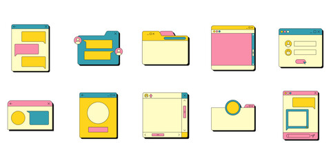 Set of retro user interface frame. Screen panels and dialog boxes of computer software.