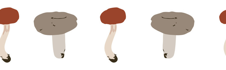 Mushrooms border on a white background. Hand-drawn illustration. Perfect for spring and summer.