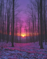 Enchanted Sunset in a Winter Forest