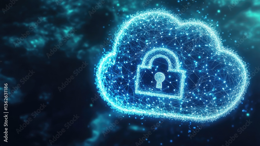 Poster digital banking interface with encrypted cloud storage, showcasing ai-powered fraud detection and cy