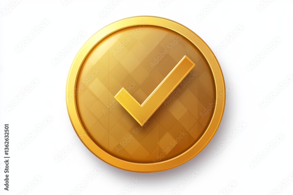 Fototapete Golden check mark symbol representing validation and approval in a simple design on a clean background