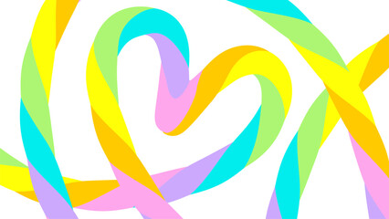 Adstract hand drawn banner. Colored bright neon rainbow striped serpentine, spiral, heart. Empty speech bubble on white background. Isolated Flat Vector Illustration EPS10
