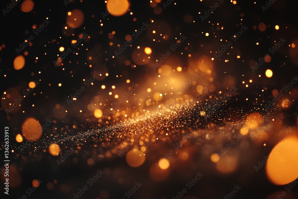 Poster sparkling golden particles create a mesmerizing effect in a dark environment during a night celebrat