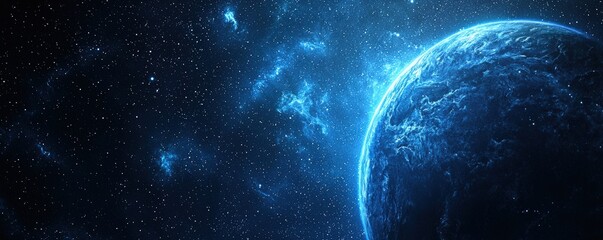 Obraz premium Cosmic Blue Planet Surrounded by Stars and Nebulae in Deep Space on a Starry Night Sky
