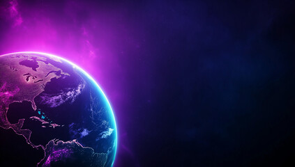 stunning 3D rendering of Earth illuminated by pink light in space, showcasing vibrant colors and cosmic beauty. image evokes sense of wonder and exploration