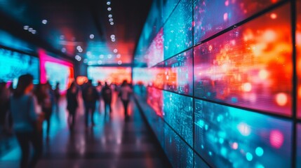 Interactive technology experience at a futuristic convention display screen