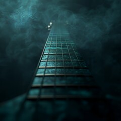 Mystical Teal Guitar Neck Close Up Smoky Background Music Instrument