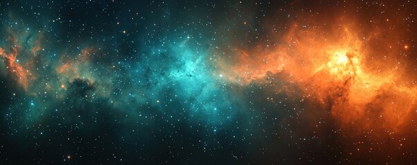 Naklejka premium Awe-inspiring cosmic nebula with vibrant colors of blue, orange, and stars against a dark space background