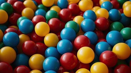 Obraz premium A colorful ball pit in a children's playground, filled with red, yellow, blue, and green balls.