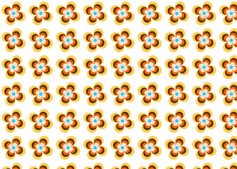 昭和レトロ 日本の花柄パターンのイラスト 背景壁紙素材 オレンジ 水色
