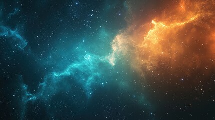 Obraz premium Stunning Cosmic Nebula in Vibrant Blue and Orange Colors with Starry Background and Ethereal Cloud Effects