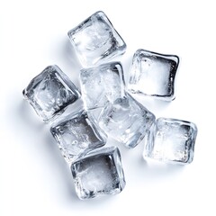 Sparkling Clear Ice Cubes Isolated on White Background Perfect for Refreshing Drinks