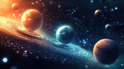 Vivid Cosmic Scene with Colorful Planets and Beautiful Stars in an Expansive Universe