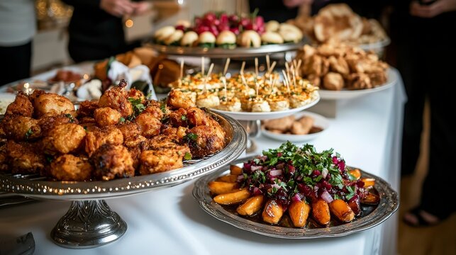 Delicious culinary showcase banquet hall food photography elegant setting close-up gourmet presentation