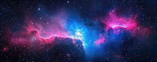 Stunning Cosmic Nebula in Vibrant Colors with Stars and Gas Clouds in Deep Space Background