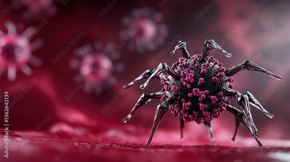 Aufkleber spider-like virus cells in microscopic view science laboratory digital art dark background high-deta
