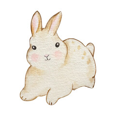 Watercolor cute Easter Bunny, nursery beige rabbit for spring design