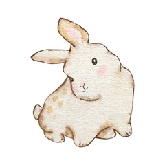 Watercolor cute Easter Bunny, nursery beige rabbit for spring design