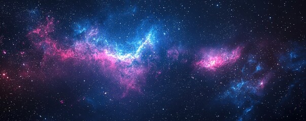 Naklejka premium Stunning Cosmic Scene with Colorful Nebulae and Bright Stars Against a Starry Background in Deep Space