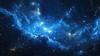 Stunning Deep Space Image of Blue Nebula Surrounded by Twinkling Stars and Cosmic Clouds in the Universe