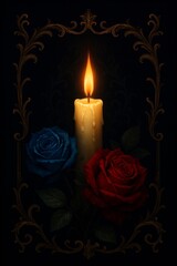 闇の中に浮かぶキャンドルと薔薇