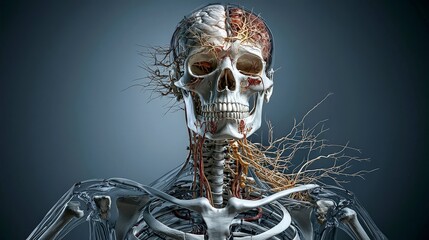 Exploring human anatomy detailed skeleton structure in a scientific medical exhibit for educational purposes