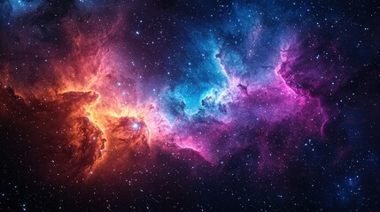Fototapeta premium Colorful Cosmic Nebula in Deep Space with Bright Stars and Galactic Clouds Creating a Stunning Celestial Scene