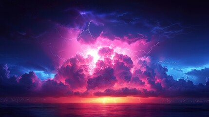 Electric Sunset: A Dramatic Seascape with Vibrant Lightning