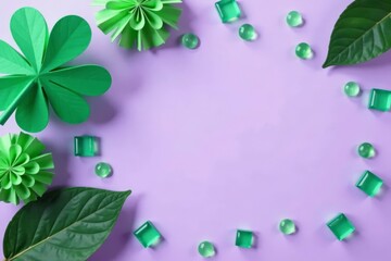 Emerald themed party decorations on lilac background, emerald, straws