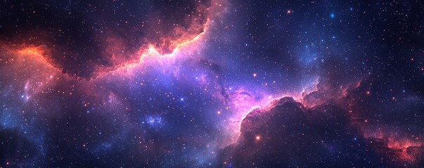 Naklejka premium Captivating Cosmic Scene with Vibrant Colors and Twinkling Stars in a Nebula Displaying Depth of Space