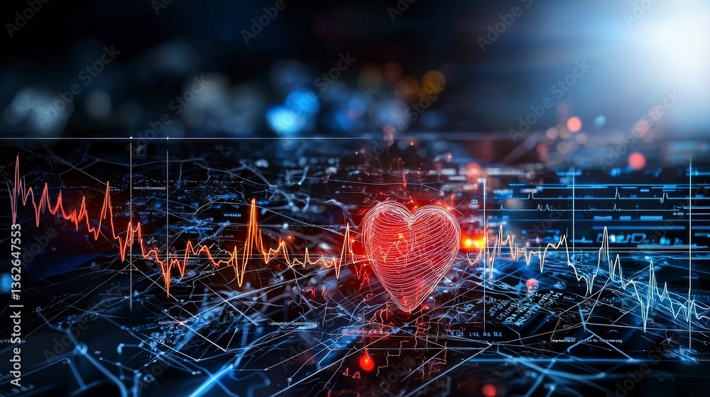 Fototapete Heart rate monitoring technology an insight into health data visualization digital environment futuristic concept