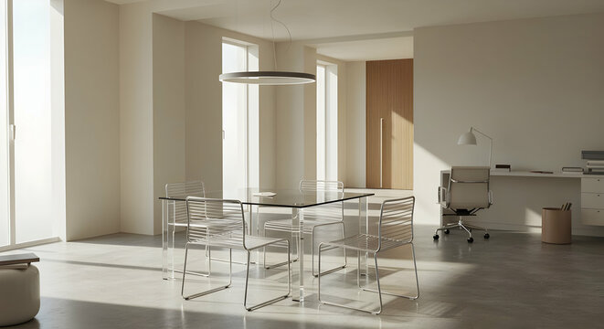 Modern Minimalist Dining Area With Transparent Chairs