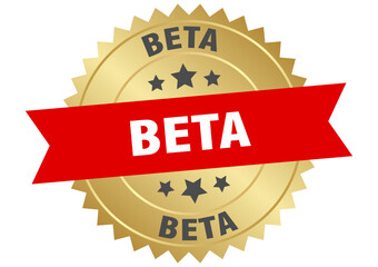 beta. beta round red and gold label isolated on transparent background