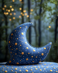 Moon pillow with polka dots Soft lighting, forest background