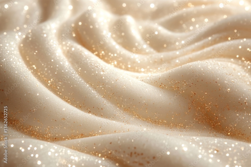 Aufkleber Close-up of shimmering foam with golden sparkles reflecting soft light in a serene setting
