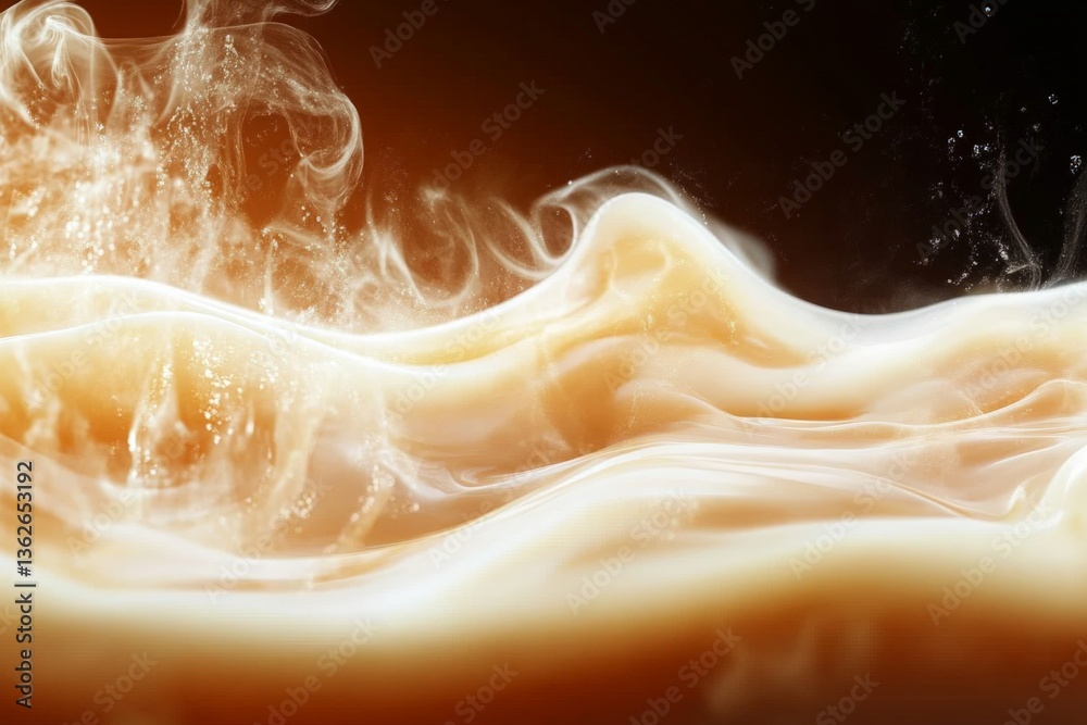 Poster swirling patterns of creamy coffee flowing gracefully against a dark background