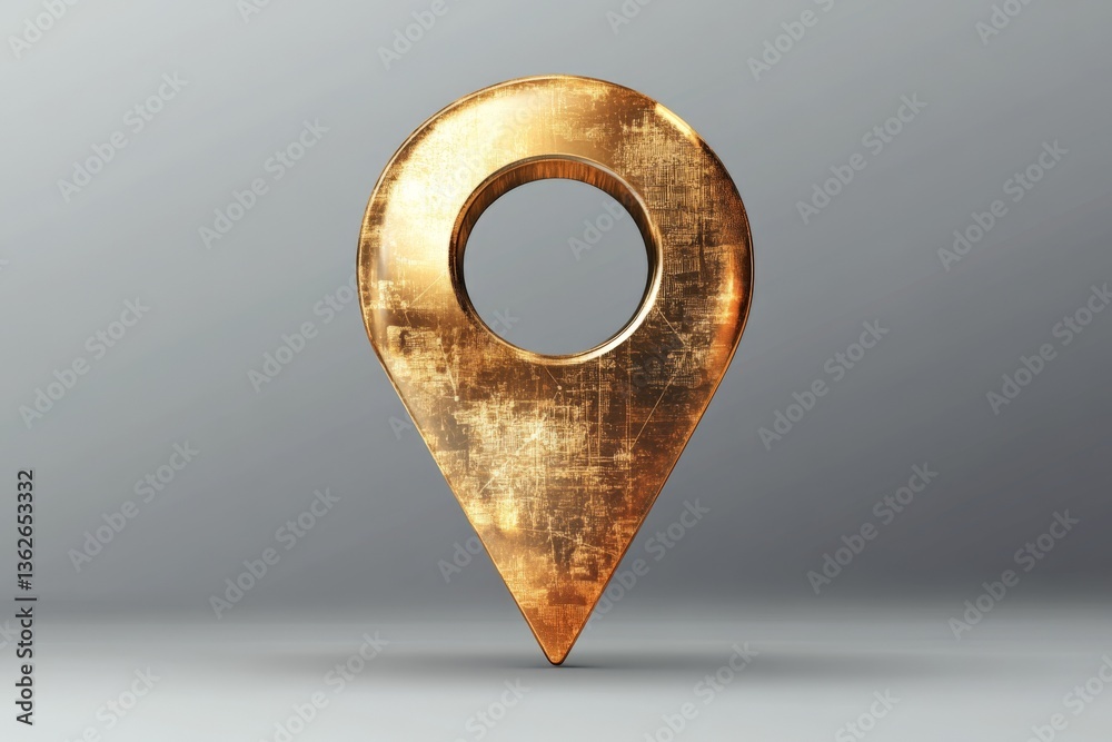 Poster Golden location pin symbol representing navigation and maps in contemporary design and art