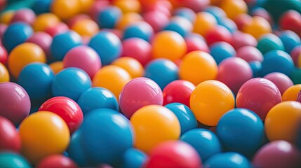 Obraz premium A low-angle shot of plastic balls piled up in a children's play pit, creating a fun perspective.