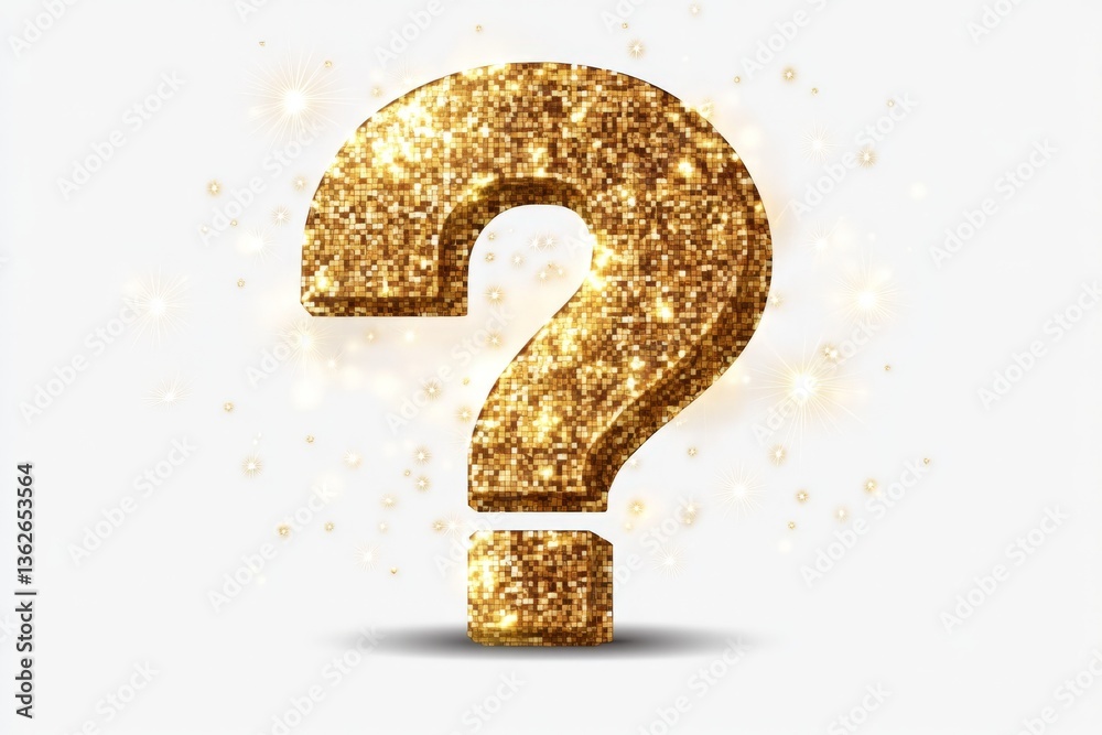 Aufkleber shimmering gold question mark sparkles against a soft background